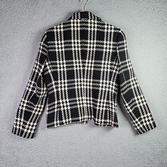 Villager Plaid Blazer Jacket 8 Black White Wool Blend Lined Padded Shoulder - Picture 14 of 14